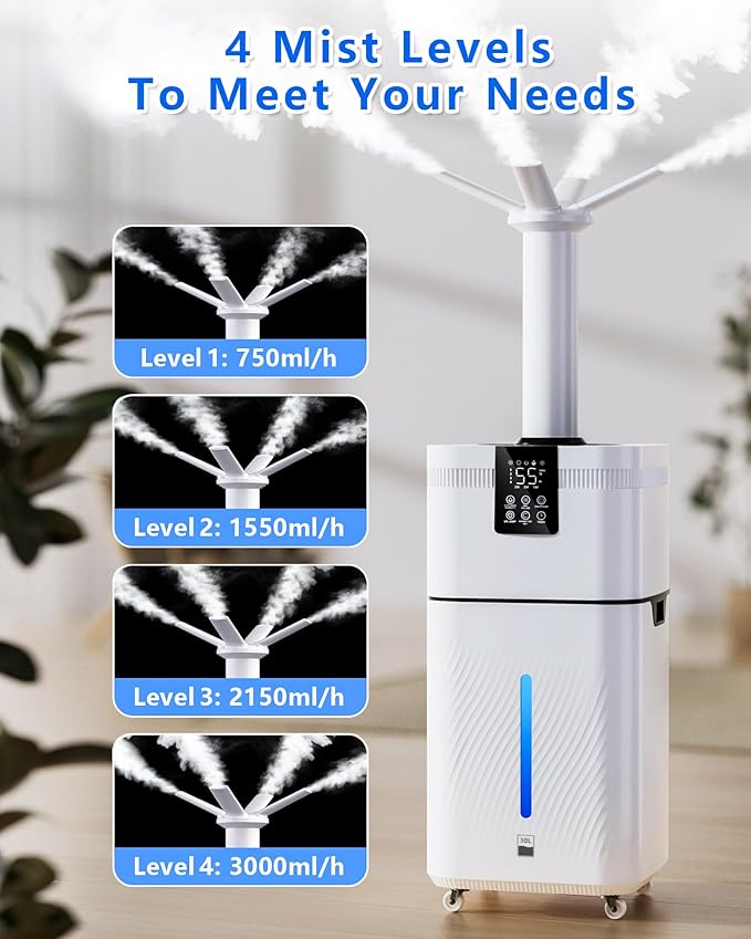 30L/7.93Gal Commercial humidifier Large Room 4200 sq.ft, Whole House Humidifiers 3000ml/H Mist Output, Cool Mist Industrial Humidifiers for Home, Plants, Office, Warehouse, Greenhouse - Image 7