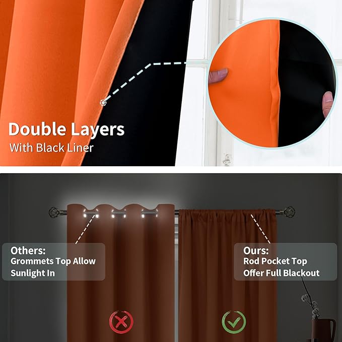 BGment Burnt Orange 100% Blackout Curtains for Bedroom, Fall Full Room Darkening Noise Reducing Living Room Curtains 72 Inch Length, Thermal Insulated Rod Pocket Window Drapes 2 Panels, 42 Inch Wide - Image 6