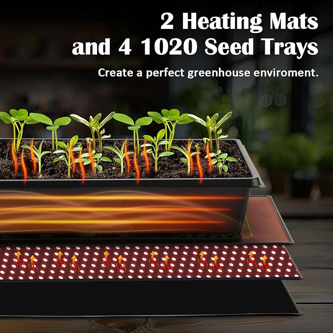 4-Pack 1020 Seed Starter Trays with 7.3'' Humidity Domes & 2-Pack Heat Mats – Heavy-Duty Seedling Trays with Adjustable Domes & Waterproof Heating Mats for Optimal Germination & Cloning Propagation - Image 4