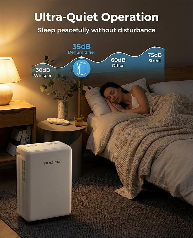 2000 Sq.ft Dehumidifier for Basement, Trazico 30 Pint Dehumidifiers for Home Large Room Bedroom Bathroom with Drain Hose, Intelligent Humidity Control, 3 Modes, 24H Timer, Auto Defrost, White - Image 7