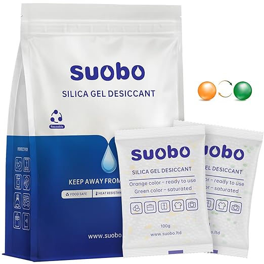 Silica Gel Packets, 100 Gram 10 Packs Moisture Absorbers with Color Indicating, Food Safe Desiccant Packs for Storage, Silica Packets for Foods, Electronics, Closet, 3D Filaments by suobo
