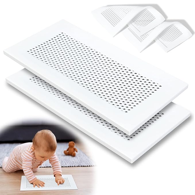Orzbow Baby Proofing Soft Silicone Vent Cover for Home Wall/Ceiling/Floor Register of Width 5.3" to 5.9", Length 11.3" to 11.9", Child Proof Floor Air Vent Deflector Cover, Easy Install, White, 2 Pack by Orzbow-MakeParentingEasier