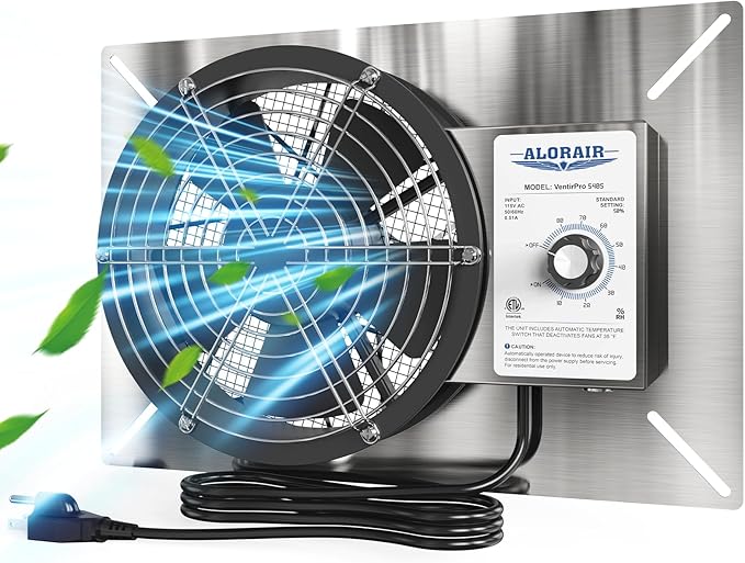 ALORAIR 540 CFM Stainless Steel Crawl Space Vent Fan - Air Out Ventilation Fan with Humidistat Dehumidistat, IP55 Rated Exhaust Fan with Isolation Mesh for Crawlspace Foundation Basements Garage Attic by ALORAIRSOLUTIONSINC0J0DC