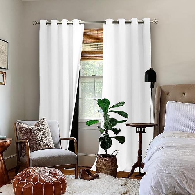 BGment White Blackout Curtains 108 Inches Long for Living Room 2 Panels, Thermal Insulated Grommet 100% Light Blocking Curtains&Drapes for Bedroom Tall Window with Privacy Liner, 52 Inch Wide Each - Image 2
