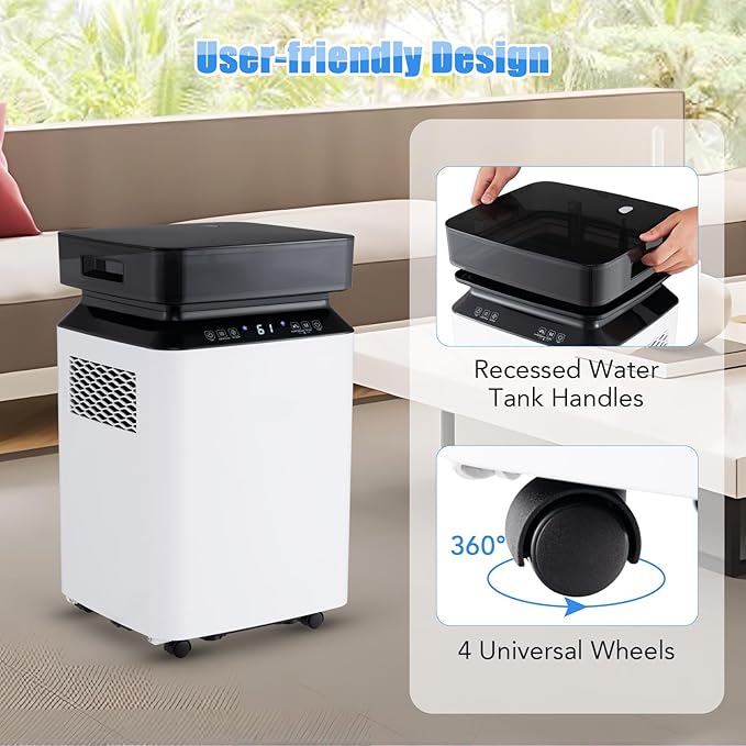 ARLIME 70 Pint Dehumidifier with Pump, 4500 Sq. Ft, Continuous & Auto Mode, 2.2 Gallon Water Tank, Auto or Manual Drainage & 4 Wheels, Dehumdifier for Home, Basement, RV (70 Pint) - Image 9