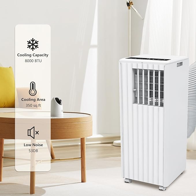 8,000 BTU Portable Air Conditioner, Smart Control, Cools up to 350 Sq. Ft., with Dehumidifier & Fan mode, Easy- to-use Remote Control & Window Installation Kit Included - Image 4