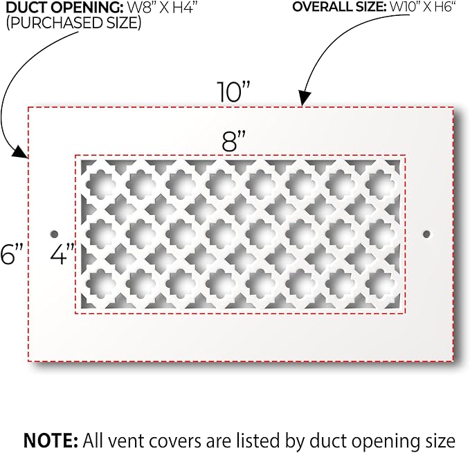 SABA Home Decor Air Vent Cover Grille - Acrylic Plexiglass 4" x 8" Duct Opening, 6" x 10" Overall Decorative Covers for Walls & Ceilings NOT for Floor USE, Venetian (4" x 8" with Screws, White) - Image 2