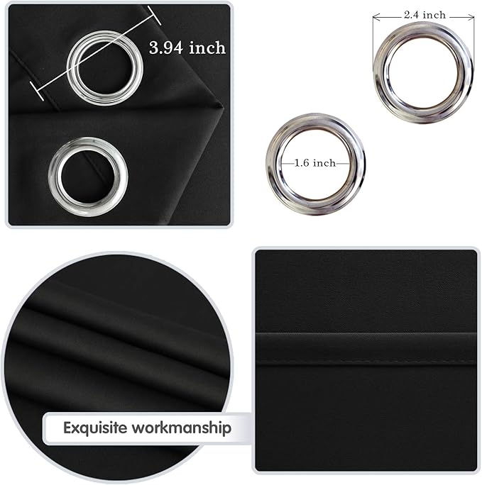 DWCN Blackout Curtain Panel for Bedroom - Thermal Insulated Energy Saving Grommet Blackout Drapery for Patio Door, Room Divider Big Long Curtain (Black, W12' by L9', 1 PC) - Image 4