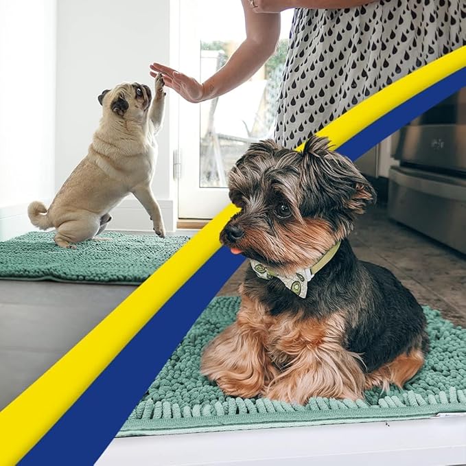 Muddy Mat® Pack of 3 Highly Absorbent Microfiber Dog Door Mat and Pet Rug, Non Slip Thick Washable Area Mat Soft Chenille for Kitchen Bathroom Bedroom and Outdoor - Sea Green Small, Medium & Large - Image 6