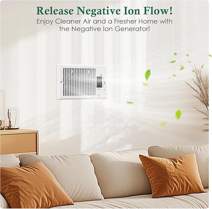 Register Booster Fan 6" x 10" with Negative Ion, Manual Airflow Direction Control, Quiet 10-Speed Heating Cooling AC Vent Fan with Remote & Thermostat Control for Wall Floor, White - Image 3