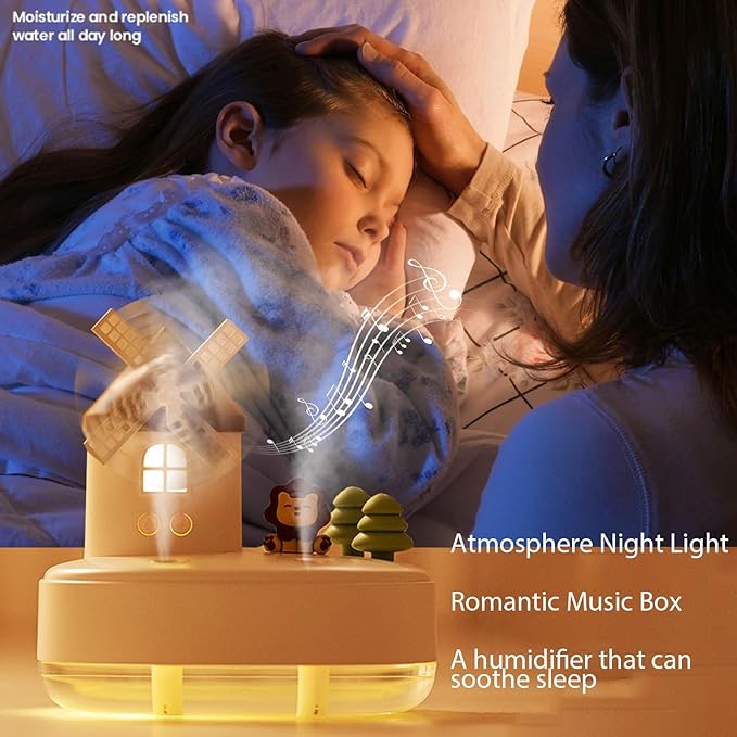 Humidifier for Bedroom,Portable Humidifier,Baby humidifier with rotating windmill and music box,double spray nozzles,two spray modes and Ambient Light,suitable for children,bedroom and office - Image 4