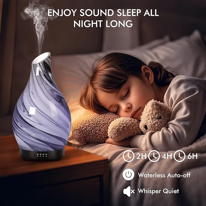 Essential Oil Diffuser Aroma Diffuser- 200 ml Art Glass Ultrasonic Cool Mist Oil Diffuser for Aromatherapy Auto Shut-Off Protection & 7 Colors Changed LED Light for Home Office Decor & Gift (200ml) - Image 4
