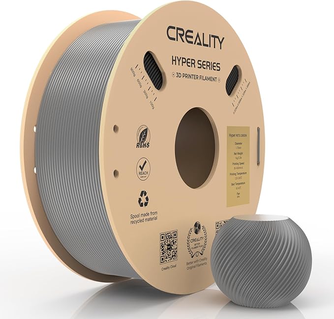 Creality PETG Filament, Hyper 1.75 mm 1 kg PETG: High-Speed 3D Printer Filament 30-600 mm/s, Dimensional Accuracy +/- 0.02 Cardboard Spool (2.2 lbs) for Most FDM 3D Printers,Grey by Creality