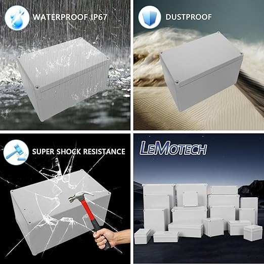 LeMotech IP67 Waterproof Junction Box ABS Plastic Project Box Dustproof Electrical Box Outdoor Enclosure for Electronics DIY Case Gray 9.8X 5.9X 5.1 inch(250mmx 150mmx 130mm) - Image 8
