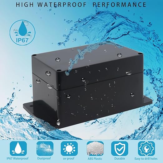 Watertight Junction Box, IP67 Waterproof Project Box Durable ABS Plastic Electronic Enclosure Case for DIY Electrical Project with Wall Fixed Ear 6.30" x 4.33" x 3.54"(160 x 110 x 90 mm) - Image 7