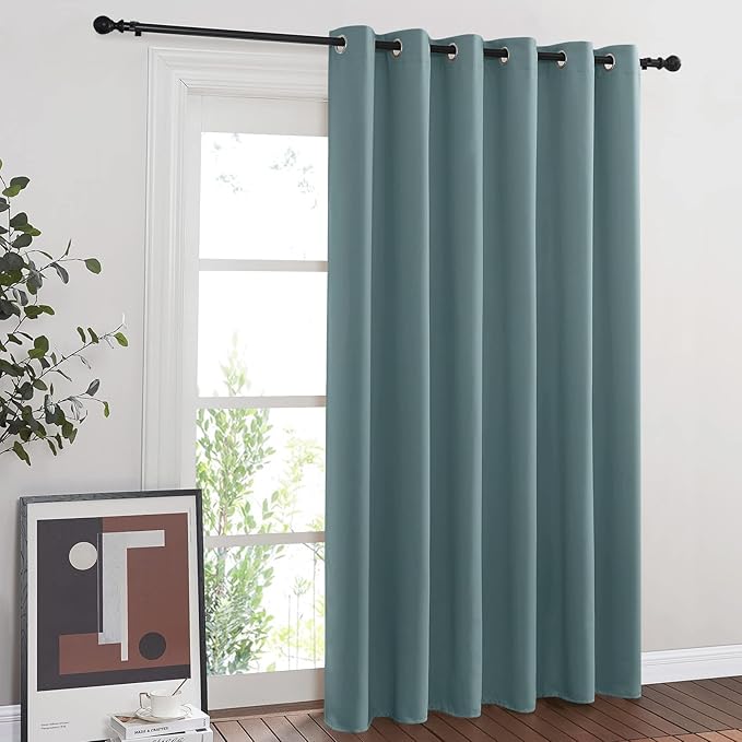 NICETOWN Blackout Curtain for Sliding Door, Patio Door Curtains, Grommet Thermal Insulated Room Divider Curtain Drape for Living Room/Bedroom (Greyish Blue, W80 x L84, 1 Panel) by NICETOWN