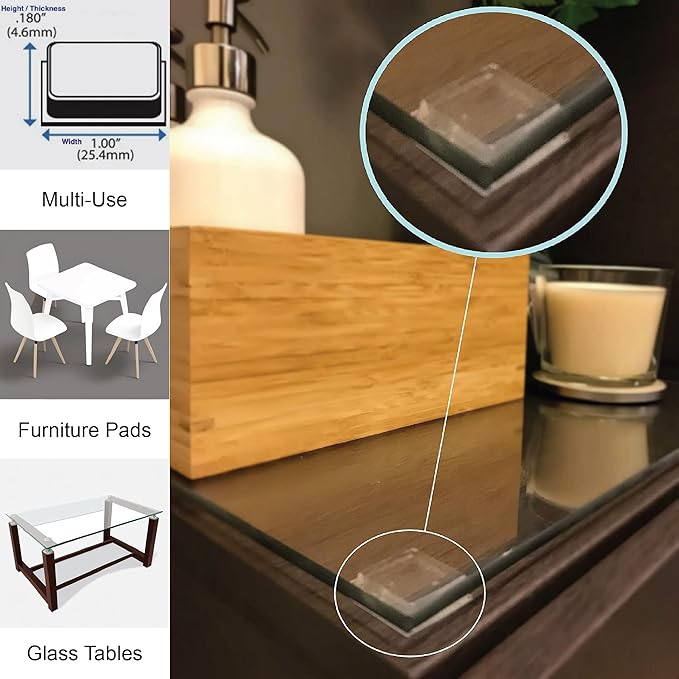 1 Inch Clear Adhesive Bumpers Combo Pack (Square, Circle) - Made in USA - Set of 23 Transparent Glass Protective Pads, Self Stick Rubber Pads for Glass Table Top, Furniture Feet, Picture Frames - Image 6