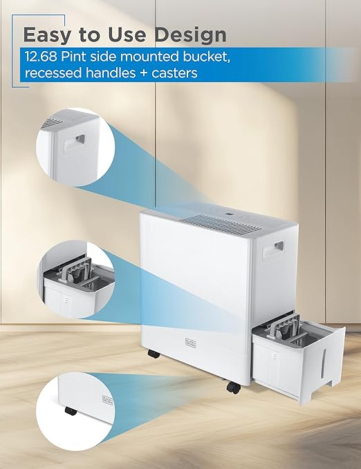 BLACK+DECKER 50-Pint Portable Dehumidifier with Built-in Pump, Dehumidifier with Pump for up to 4500 Sq. Ft., For Home and Large Spaces, Removable Bucket and Drain Hoses Included, BD50PMWSA, White - Image 5