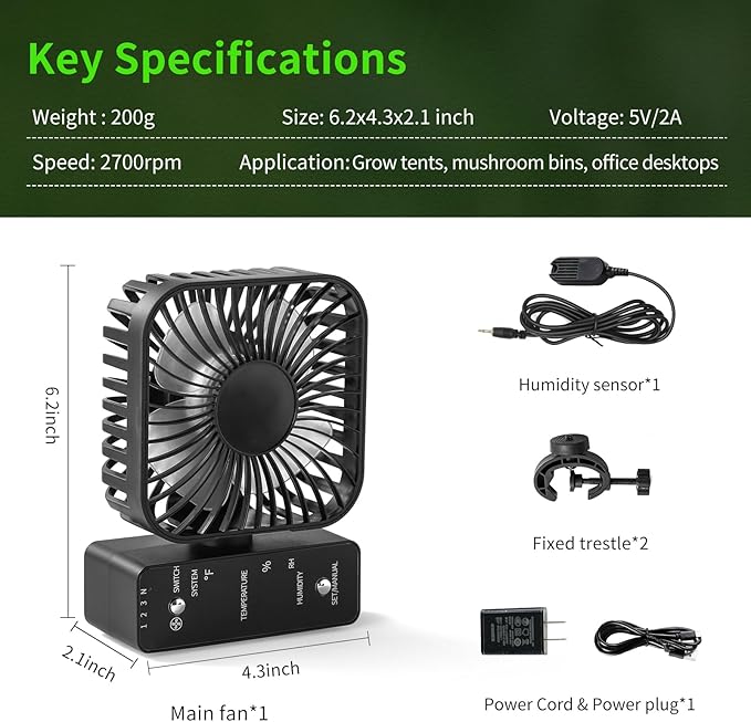 4" Grow Tent Fan with Auto Humidity Control | Quiet Oscillating Ventilation, Real-Time Temp & Humidity Monitoring for Hydroponics, Greenhouses & Indoor Gardens - Image 8