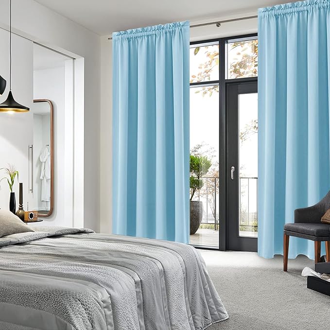 DWCN Blackout Curtains Room Darkening Thermal Insulated Bedroom Curtains Window Curtain Panels, 52 x 84 inches Long, Set of 2 Light Blue Rod Pocket Drapes - Image 2