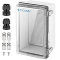 TICONN Outdoor Electrical Box Waterproof, Junction Box IP67 ABS Plastic Enclosure with Hinged Cover with Mounting Plate, Wall Brackets, Cable Glands (Clear, 10.2"x6.3"x3.9") by TICONN