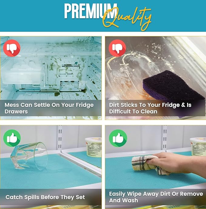 Refrigerator Liners for Shelves by Linda’s Essentials - Easy to Clean Fridge Liner with Spill Protection Fridge Shelf Liners & Drawer Liner, Nonslip BPA-Free Refrigerator Mats (Blue Roll) - Image 2