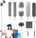 9Pcs Dusters for Cleaning Kit, Extendable Microfiber Duster Tools with 100" Long Pole, Retractable Gap Bendable Dust Cleaner, Reusable Washable Cleaning Supplie for Ceiling Fan Furniture Cars and Home by AURUZA