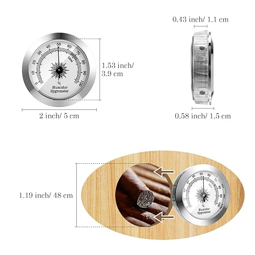 Frienda 2 Pcs Hydrometer 2 Inch Humidity Meter Cigar Humidor Hygrometers Round Cigar Hygrometer for Humidor Cabinet Cans(Silver, Gold) - Image 2