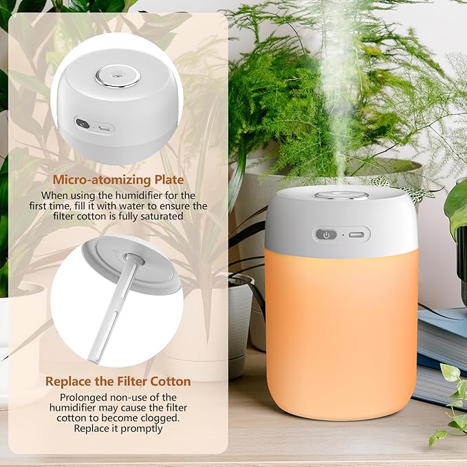 Portable Small Humidifier, 650ml Colorful Mini Humidifier for Bedroom, Office Desktop, Baby Room, Plants, Cool Mist Humidifiers(White) - Image 8