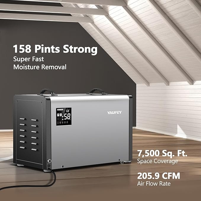 Yaufey 158 Pints Commercial Dehumidifier with Pump and Drain Hose for Crawlspace, Basements, Industrial Space, large room for Space up to 7500 Sq. Ft. - Auto Defrost, 5-Year Quality Coverage - Image 2