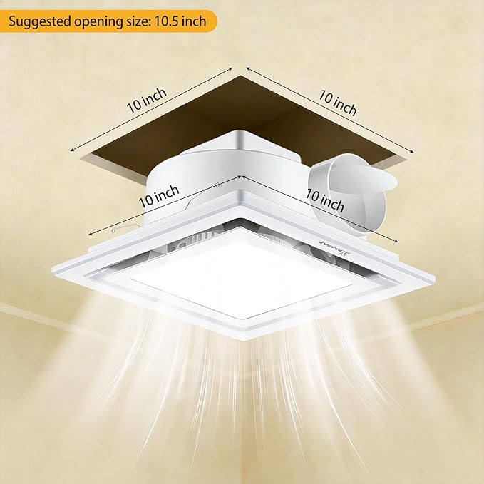 Bathroom Exhaust Fan with Light 12" Ultra Quiet 1.0 Sones,1200LM, 5CCT, Exhaust Fan Mounting Opening 10"x10" in 140CFM Bathroom Fan with Light Ceiling Mount for Home, Bath, Office - Image 5