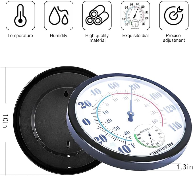 Indoor Outdoor Thermometer Hygrometer - Waterproof Hanging Wall Thermometer Decorative Outdoor Thermometer Large Numbers, No Battery Needed Outdoor Thermometers for Patio - Image 3