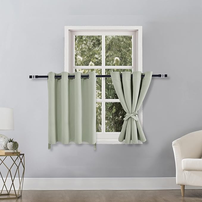 Hiasan RV Blackout Curtains for Bedroom, 52 x 30 Inches Long - Thermal Insulated & Light Blocking Window Curtains for Living Room/Kids Room, 2 Drape Panels Sewn with Tiebacks, Seafoam Green - Image 2