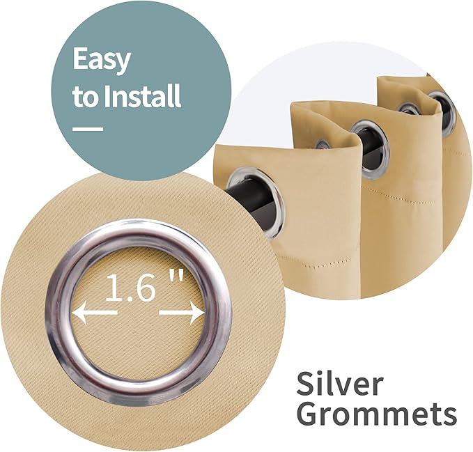 BGment Thermal Insulated 100% Blackout Curtains for Bedroom with Black Liner, Double Layer Full Room Darkening Noise Reducing Grommet Curtain (52 x 72 Inch, Beige, 2 Panels) - Image 3