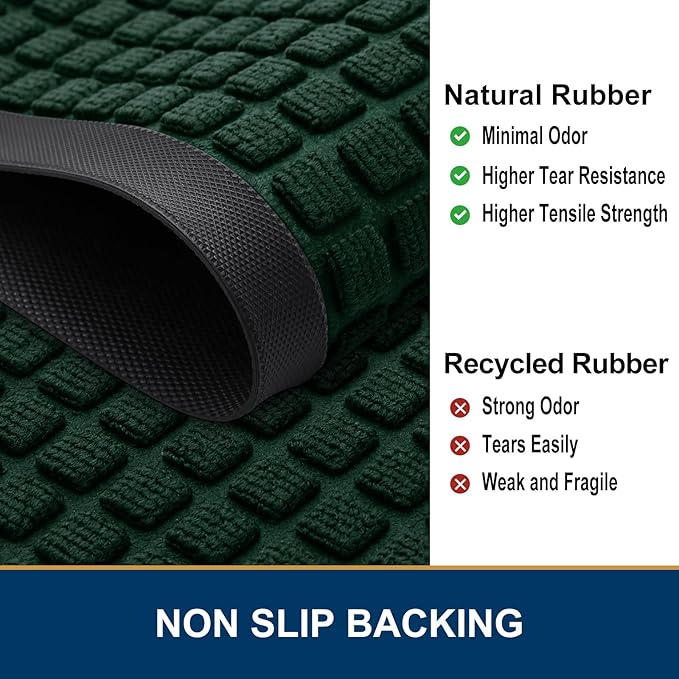 Smiry Front Door Mat Outside Entrance, Heavy Duty Natural Rubber Doormat, Non Slip Trap Dirt and Moisture Easy Clean, Low Profile Welcome Floor Mats for Indoor Outdoor Entry, 70x46.5 Inch, Black Green - Image 4