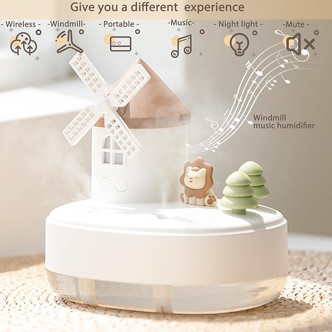 Humidifier for Bedroom,Portable Humidifier,Baby humidifier with rotating windmill and music box,double spray nozzles,two spray modes and Ambient Light,suitable for children,bedroom and office - Image 3