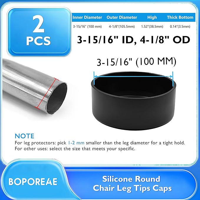 2 Pcs 4" (101 mm) Round Chair Leg Tips Caps, Silicone Rubber Furniture Leg Floor Protectors, Reduce Noise Folding Metal Chair Leg Cap Replacement for Bar Stool Leg Patio Indoor, White - Image 9