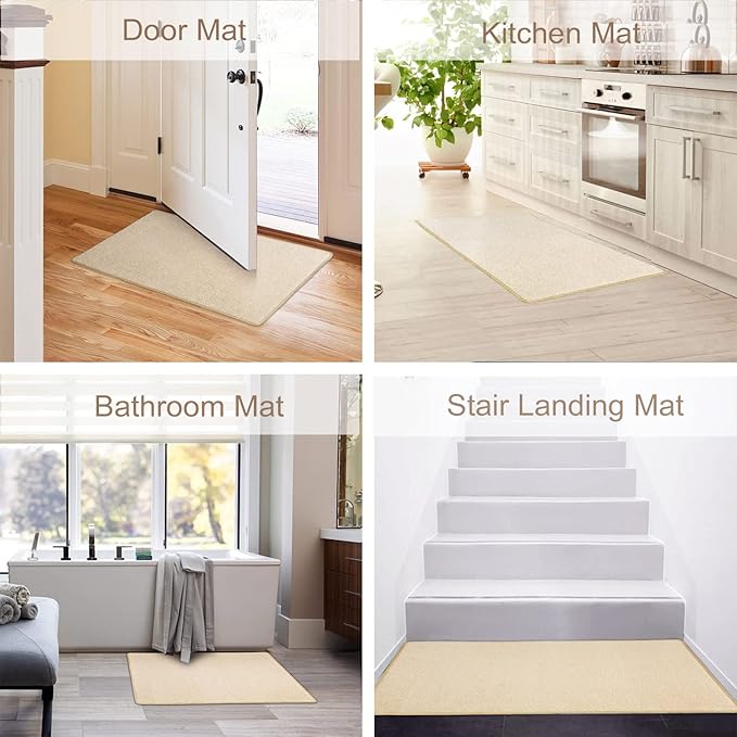 PURE ERA Carpet Stair Tread Landing Mat Tape Free Self Adhesive Non Slip Skid Resistant Indoor Doormat Area Rug Floor Mat for Kitchen Bathroom Workstations Washable 2' X 3' (Light Beige) - Image 4