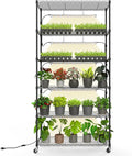 Bstrip Plant Shelf with Grow Light, Metal Plant Stand with Adjustable Rack and Wheels, 5 Pack T8 Full Spectrum Grow Light Strip for Indoor Plants, Seed Starting, Seed Tray, 35.4"x13.8"x71" by Bstrip