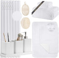 White Bathroom Set, White Bathroom Accessories Set with Shower Curtain and Rugs, Bath Towel Set, Natural Loofah Sponge, Soap Dispenser, Toothbrush Holder, Bathroom Tumbler and Tray for Bathroom by LetUsMakeHomeYourFavoriteDestination