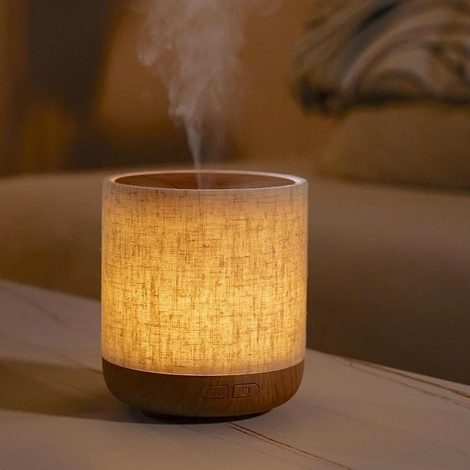 Essential Oil Diffuser 200ml with Fabric Cover and Night Lamp | Ultrasonic Aroma Diffuser | Humidifier w Lights | Room Decor | Small Humidifier for Bedroom | Gift (Light Brown) - Image 4