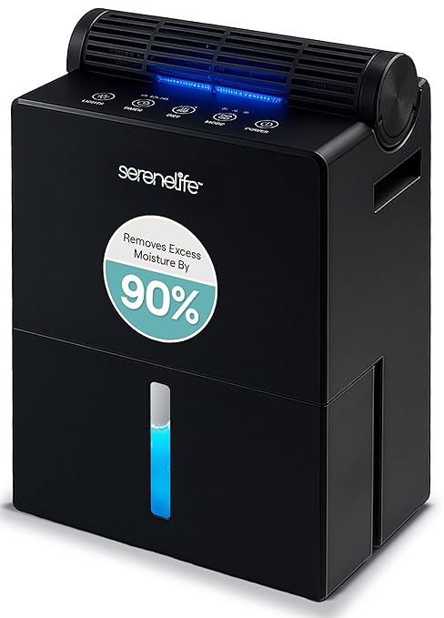 SereneLife Dehumidifiers for Home, 91 Oz Quiet Dehumidifier for Bedroom, Bathroom, Basement with Removable Cylinder For Closet, Timer, Sleep Mode & Smart Humidity Control, Covers 1500 Sq. Ft, Black by SereneLife