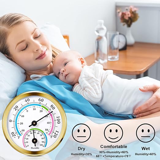 Weewooday 3 Pcs Indoor Outdoor Thermometer 2 in 1 Mini Home Temperature Humidity Hygrometer Monitor Gauge for Home Offices Wall(Gold,2.2 Inch) - Image 5
