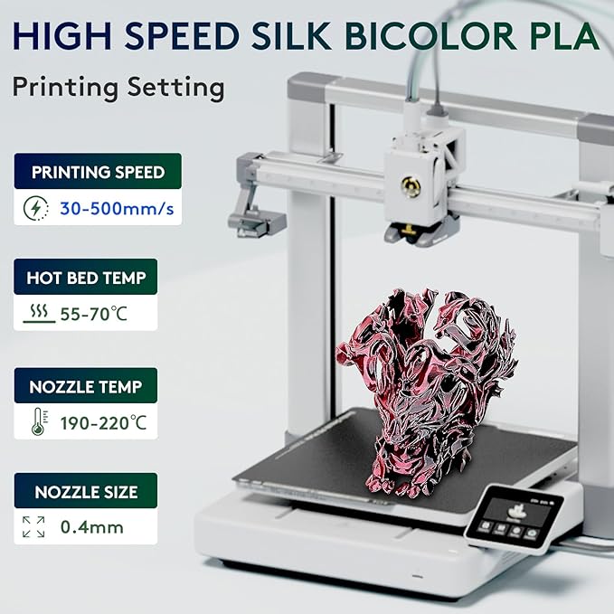 ERYONE Silk Dual Color PLA Filament 3D Printer 1.75mm +/- 0.03mm, Bicolor Filament Two Tone PLA Bundle 2KG Cardboard Spool, Black Red - Image 2
