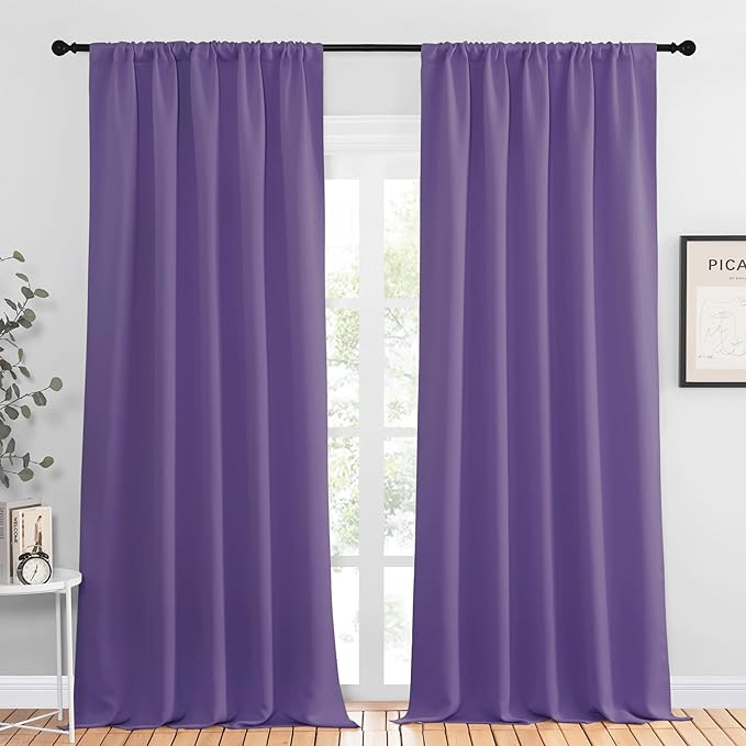 NICETOWN Blackout Curtains for Living Curtains, Lilac Purple, 2 Panels, 52 by 95, Room Darkening Window Curtain Panels, Easy-Care Solid Thermal Insulated Draperies/Drapes for Daughter Room by NICETOWN