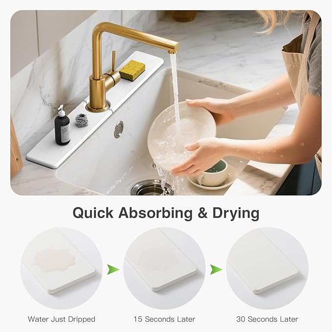23.6" x 4" Stone Faucet Mat for Kitchen Sink, Quick Drying Diatomite Sink Tray, Faucet Sink Splash Guard for Prevents Moisture Buildup (White) - Image 3