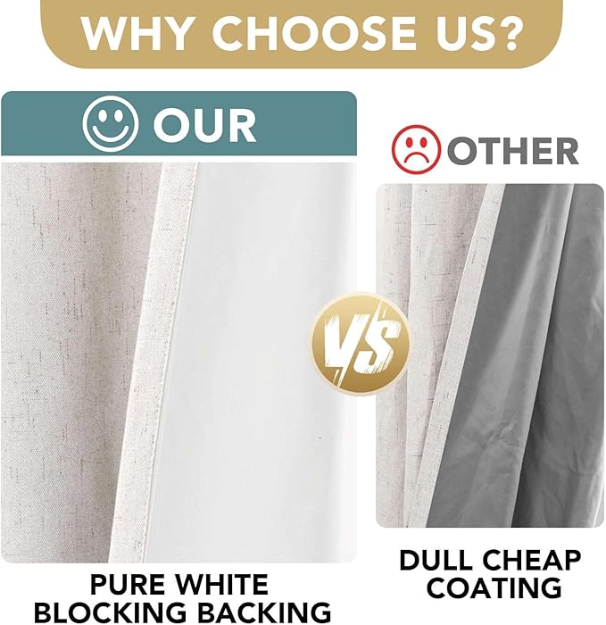 H.VERSAILTEX Primitive Linen Curtains 100% Blackout Curtain Drapes Burlap Fabric Curtains with White Thermal Insulated Liner, Grommet Top Drapes Living Room/Bedroom (2 Panels, 42 x 54 Inch, Ivory) - Image 3