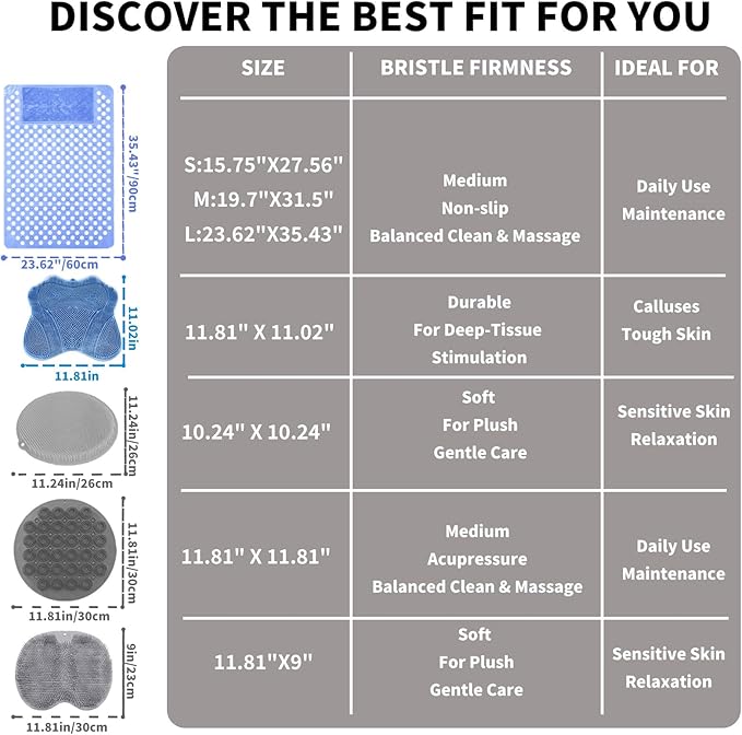 Bath Tub Shower Mat with Soft Shower Foot Scrubber Mat for Massage,Non Slip Bathtub Mat with Strong Suction Cups, Silicone Shower Foot Scrubber Mat (White, 31.5" X 19.7"(Rectangular) - Image 7