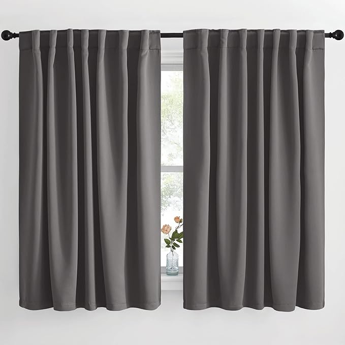 NICETOWN Blackout Curtain Panels Window Draperies - (Grey Color) 62x63 inch, 2 Pieces, Insulating Room Darkening Blackout Drapes for Doorway Shower Bathroom Laundry Room Bifold Door by NICETOWN