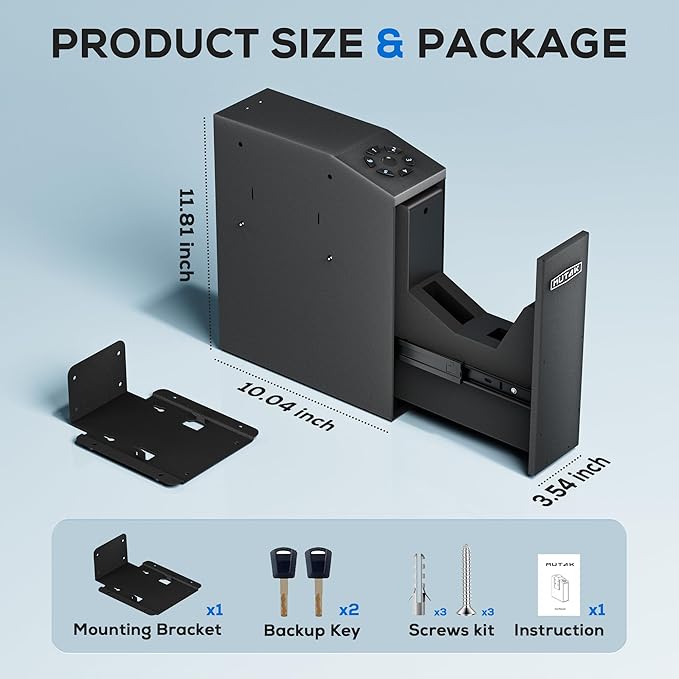 Gun Safe for Handgun, Slider Biometric Pistol Safe, 4 Ways Quick Access with APP/Fingerprint/PIN Code/KEY, Single GunSafe for Nightstand Bedside Home,Wall, Dresser - Image 8
